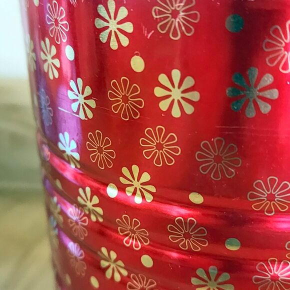 Vintage 7" Hills Brothers / Bros Coffee Can Red Atomic MCM Snowflakes W/ Lid - Picture 15 of 16